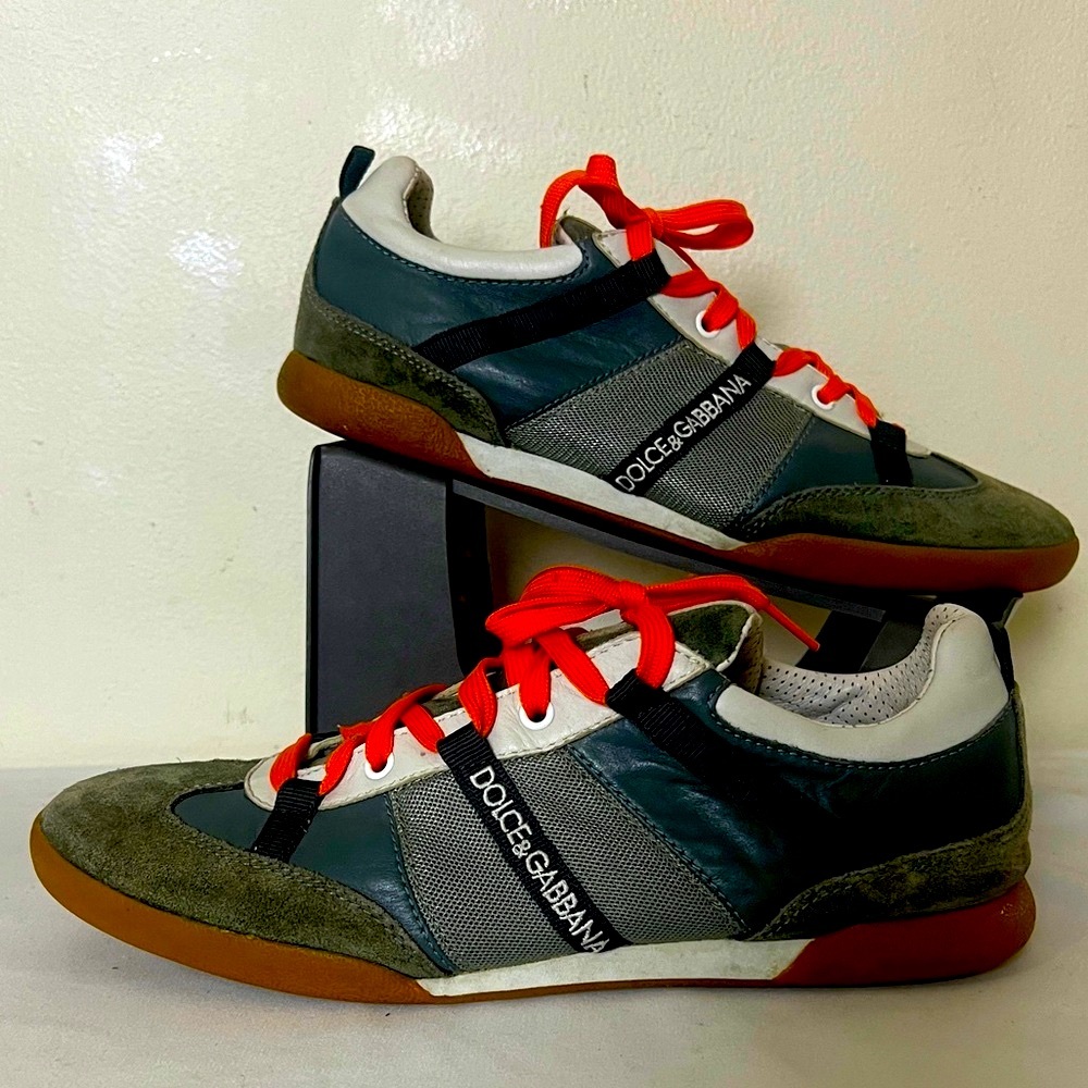 Dolce & Gabbana Gray Orange Lace Sneakers Men Sz  7.5 W/COA